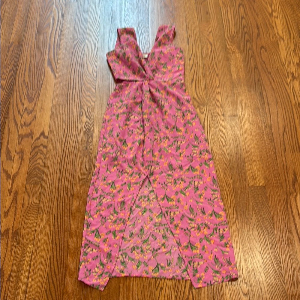 Pink Floral Cutout Dress